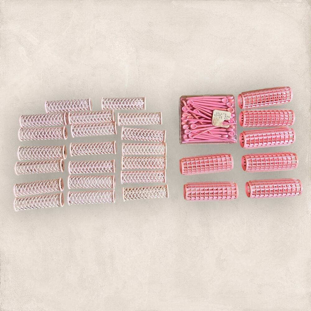 Lot of 28 Vintage pink Hair Brush Rollers pins medium 1” 3/4 inch